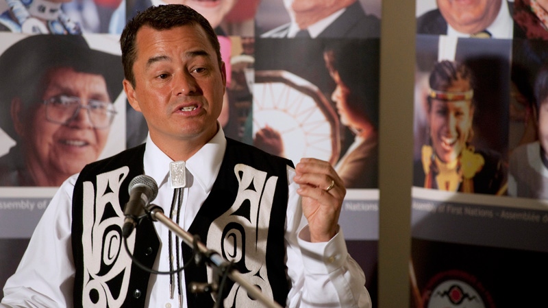 National Chief Shawn Atleo answers questions from the media during a press conference at the 32nd Annual General Assembly of the Assembly of First Nations in Moncton, N.B., on Tuesday, July 12, 2011. (David Smith / THE CANADIAN PRESS)