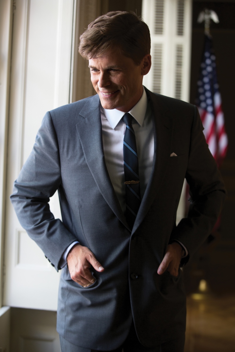 This image released by National Geographic Channel shows Rob Lowe as President John F. Kennedy on the set of "Killing Kennedy." (AP Photo/National Geographic Channel, Kent Eanes)