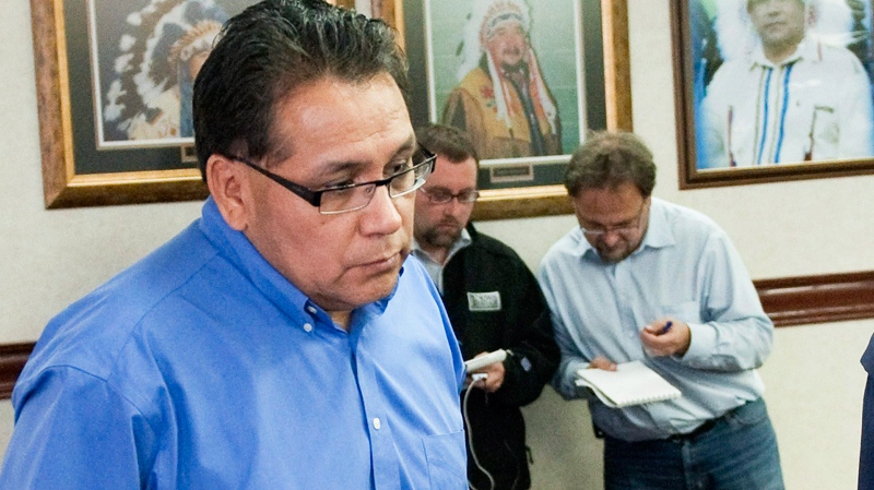 Chief Marvin Yellowbird reflects at a press conference Monday, July 11, 2011 on the fatal shooting of his five-year-old grandson on the Samson Cree First Nation reserve near Hobbema, Alberta. (Ian Jackson / THE CANADIAN PRESS)