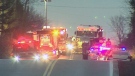 Emergency vehicles on the scene of Sunday's crash that killed an off-duty Ottawa Police officer.