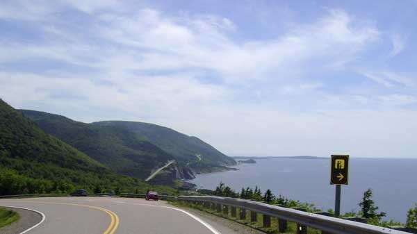 This July 13, 2010 photo shows the road along the eastern edge of Cape Breton Island in Nova Scotia.