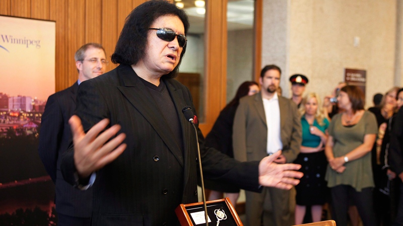 Gene Simmons speaks at Winnipeg's city hall after receiving the Key To The City from deputy mayor Gord Steeves Wednesday, June 15, 2011. (John Woods / THE CANADIAN PRESS)