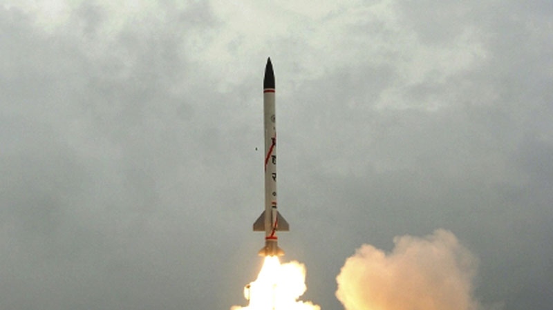 "Prahaar", a surface-to-surface missile developed by India's Defense Research and Development Organization is test fired from Balasore in India's eastern Orissa state, Thursday, July 21, 2011. (AP Photo)