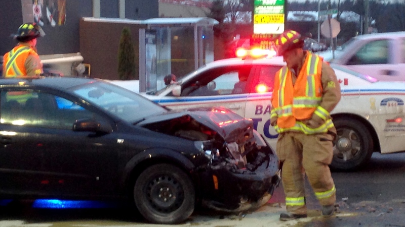 One person was taken to hospital as a precaution after a crash on Bayfield Street in Barrie Nov, 26, 2013. (Chris Garry / CTV Barrie)