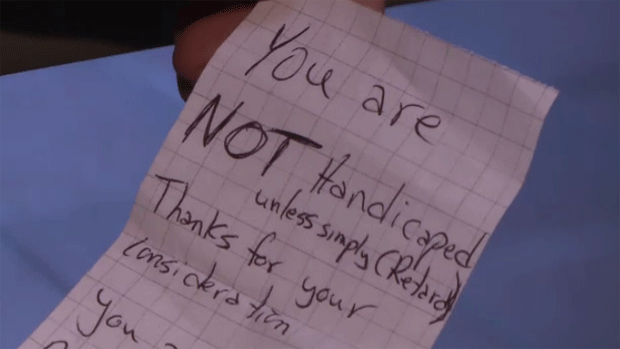 Brealyn Riley says this nasty note was left on the window of her vehicle Monday. (CTV Atlantic)