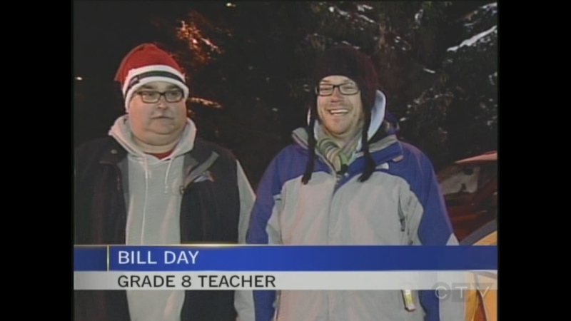 Andy Orr and Bill Day at Cleardale public school where they camped overnight on Nov. 28
