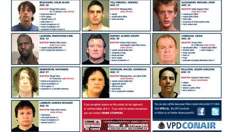Vancouver police have issued their list of the top-10 most wanted Con Air suspects. July 26, 2011. (Handout)