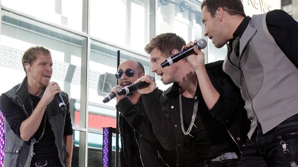 Backstreet Boys, from left, Brian Littrell, AJ McLean, Nick Carter, and Howie Dorough perform on the NBC "Today" television show in New York, Friday, June 3, 2011. Brian, Nick and Howie will visit the Calypso Waterpark in Limoges, Ont. on Wednesday, Aug. 3, 2011, ahead of a scheduled show in Ottawa next week. (AP Photo/Richard Drew)