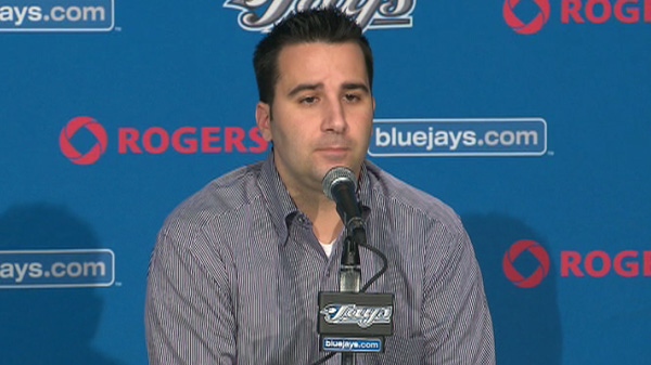 Toronto Blue Jays' senior vice-president of baseball operations and general manager Alex Anthopoulos speaks to media on Wednesday, July 27, 2011.
