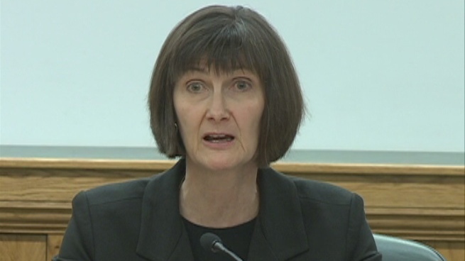 Acting Saskatchewan auditor Judy Ferguson speaks during a news conference in Regina on Dec. 4, 2013.