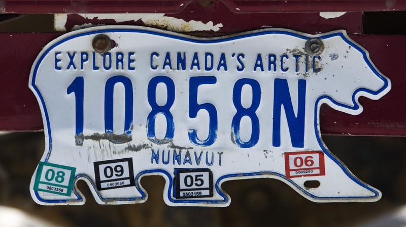 A photograph of a Nunavut licence plate in the city of Iqaluit in the Nunavut Territory of Canada on March 29, 2009. (THE CANADIAN PRESS/Nathan Denette)