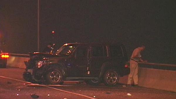 Ontario Provincial Police investigate a Friday night crash on the Burlington Skyway that sent three people to hospital. 