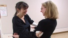 Christine Caron hugs Dr. Nancy Dudek