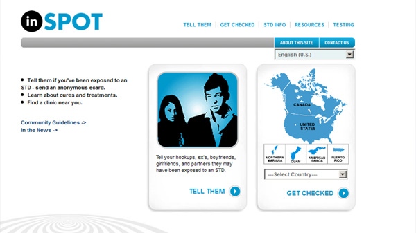 An image taken from the website InSpot, an initiative by the B.C. government where people can send an anonymous email telling their sexual partners if they have been exposed to an STD.