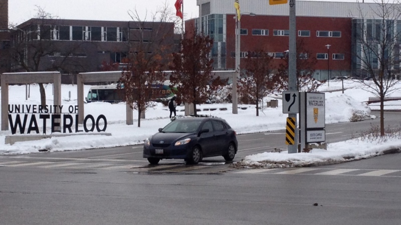 A car leaves the University of Waterloo campus on Thursday, Dec. 19, 2013. (Braden Dragomir / CTV Kitchener)