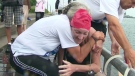 Christine Arsenault on August 9, 2011, after she swam the length of Lake Ontario for charity.
