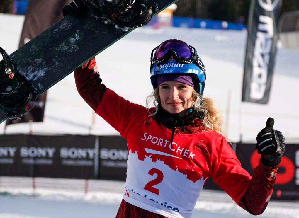 Dominique Maltais in snowboarder cross event 