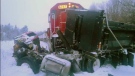 A dump truck was struck by a CP Rail freight train, early Monday morning, in Perth. (TSB Canada/Twitter)