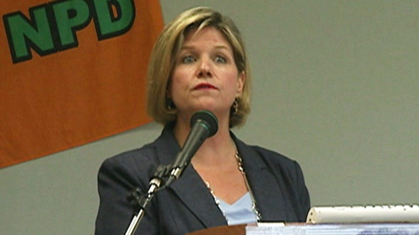 Ontario New Democrat Leader Andrea Horwath speaks in Toronto on Thursday, Aug. 11, 2011,