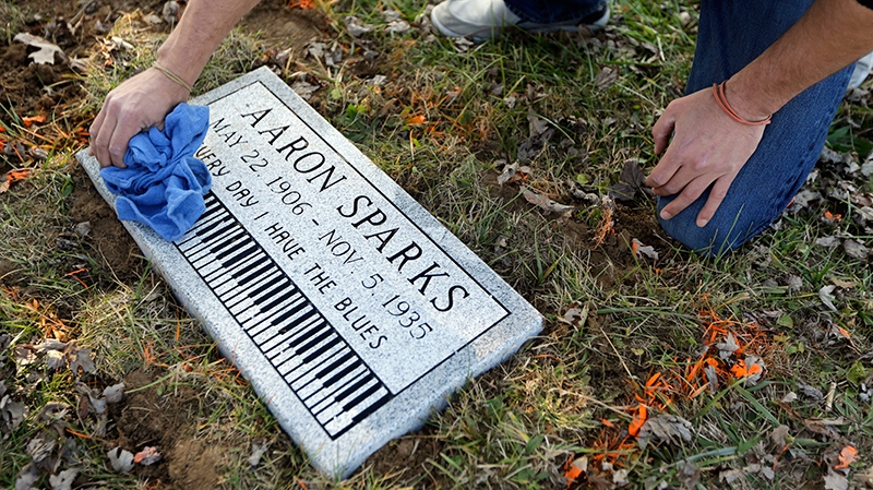 Marker on the grave of blues musician Aaron Sparks