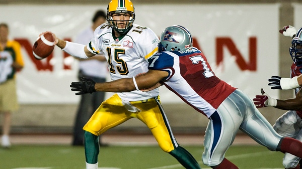 John Bowman was one of many players on the Als D that played a strong game against the Eskimos. Jack Bedell was impressed by the stellar performance by the birds in Montreal  Thursday, August 11, 2011. (THE CANADIAN PRESS/Graham Hughes)