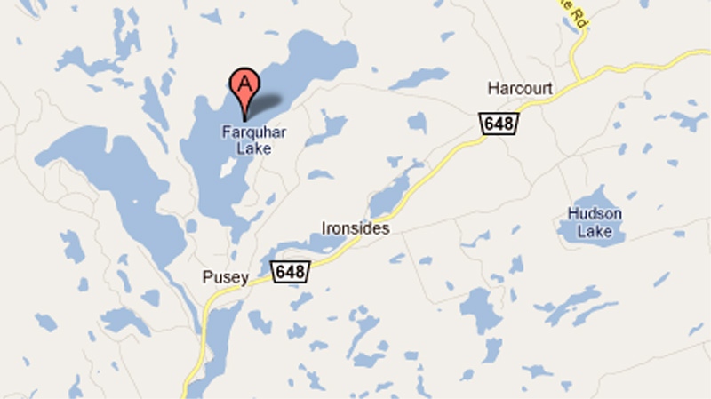 Provincial police retrieved the dead body of a man from Farquhar Lake (shown on map above), near Peterborough, Ont. 