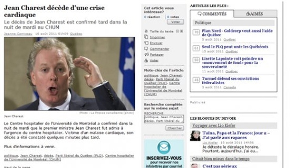 The website for Le Devoir was hacked early Tuesday morning, and the hackers published a phony article (Aug. 16, 2011)