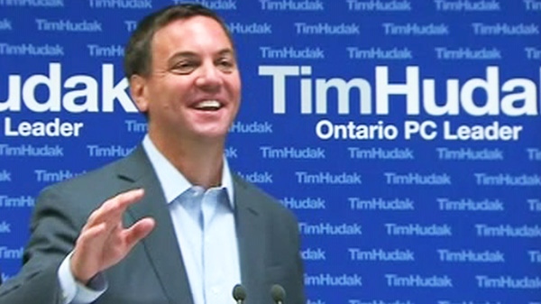 Ontario Progressive Conservative Leader Tim Hudak laughs during a press conference on Thursday, Aug. 18, 2011. Hudak said was a 'normal kid' that experimented with marijuana in his younger days.