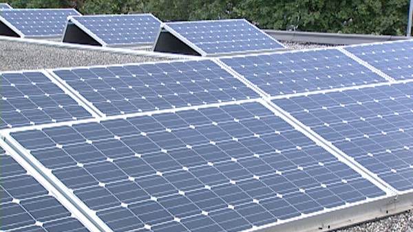 Solar panels are seen on the roof of a business in St. Marys, Ont. on Thursday, Aug. 18, 2011.