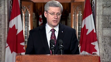 Prime Minister Stephen Harper makes a statement on the death of Jack Layton, the mission in Libya and the Nunavut plane crash in Ottawa, Monday, Aug. 22, 2011. 