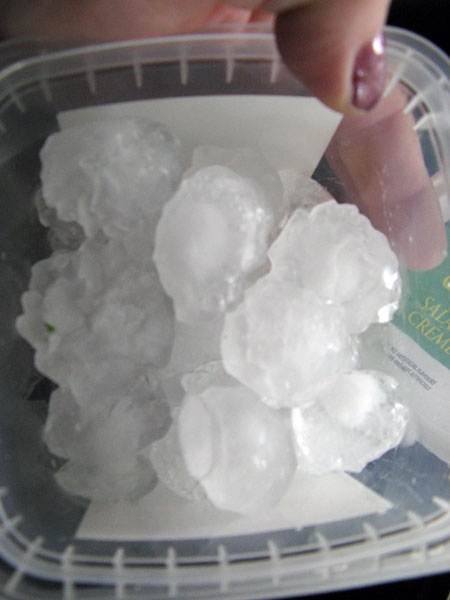 MyNews contributor Ingrid Hartman shared this photo of golf-ball sized hail in Goderich, Ont., on Sunday, Aug. 21, 2011. (Ingrid Hartman / MyNews.CTV.ca)    