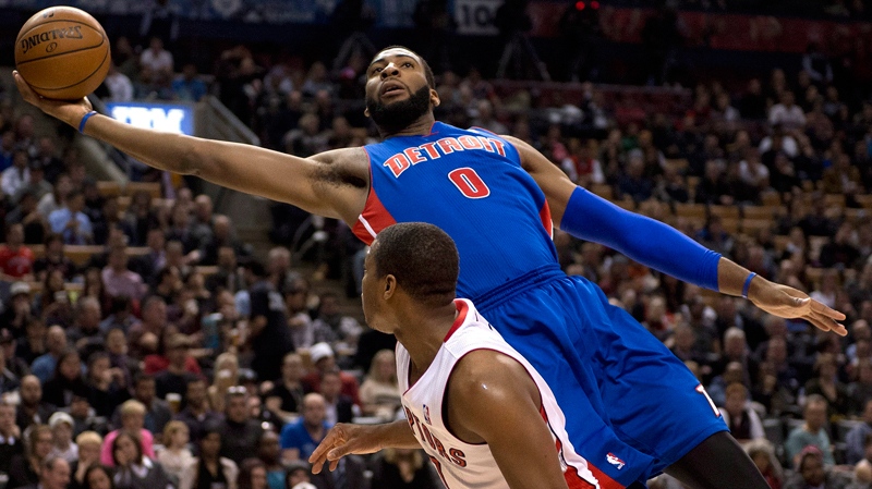 Detroit Pistons' Andre Drummond soars over Lowry