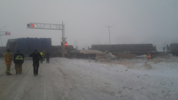 A man is dead after a semi and a train collided Thursday morning on Highway 6 near Raymore.