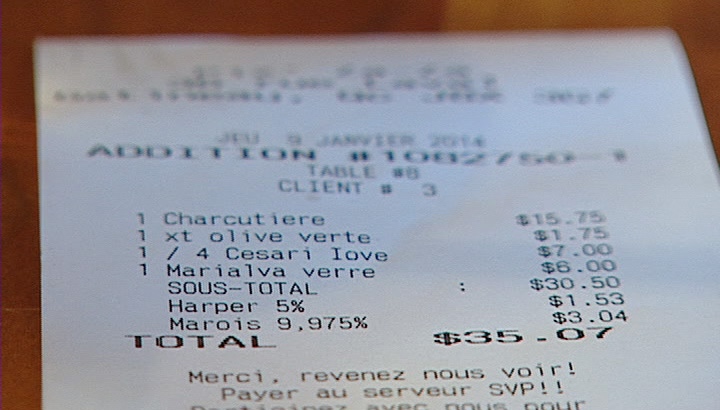 A typical bill at the pizza restaurant, piz'za-za, in Gatineau, QC. Can you spot the unusual difference?