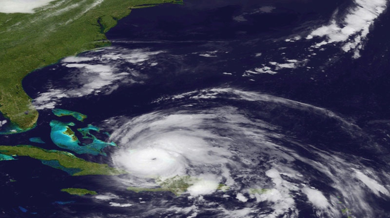 An image released by the NOAA made from the GEOS East satellite shows Hurricane Irene on Aug. 24, 2011 as it moves northwest from the Dominican Republic. Puerto Rico and the Dominican Republic. Federal officials have warned Irene could cause flooding, power outages or worse all along the East Coast as far north as Maine, even if it stays offshore. 