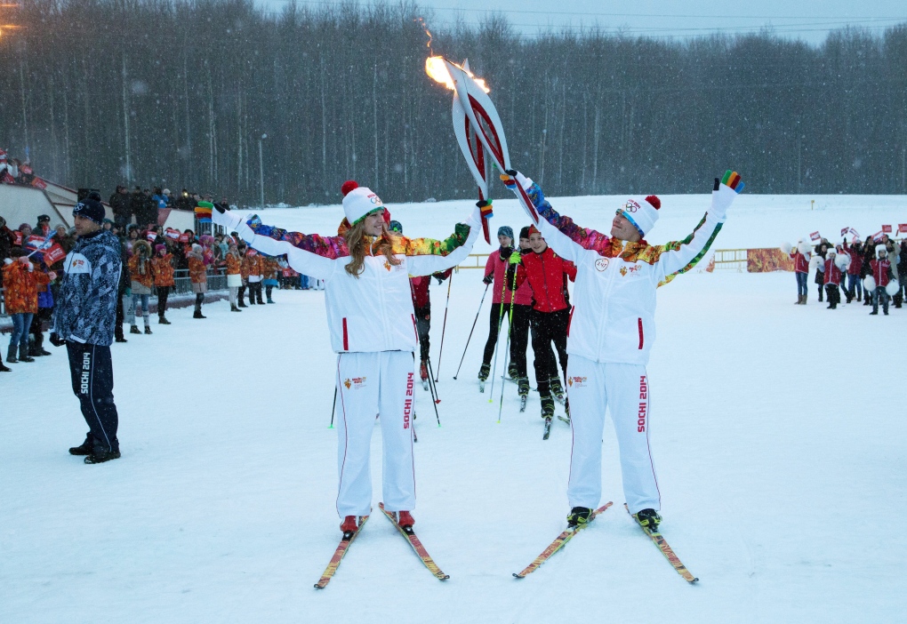 Torchbearers on the Sochi 2014 torch run