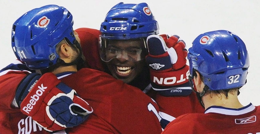 Montreal Canadiens' PK Subban celebrates with team