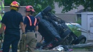 Emergency personnel are shown at the scene of a crash in Brampton on Wednesday, Aug. 24, 2011.