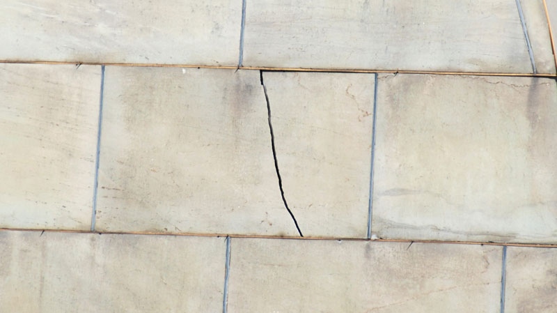 This image released by the National Park Service shows a crack on the west side near the pyramid top of the Washington Monument Wednesday, Aug. 24, 2011, after a 5.8 magnitude struck the Washington area on Aug. 23. (AP / U.S. Park Police Aviation Unit)