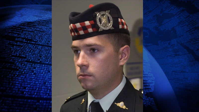Former Canadian soldier Matthew Wilcox of Glace Bay, N.S., charged in the fatal shooting of a fellow reservist in Afghanistan, in court Thursday, August 25, 2011. (Andrew Vaughan / THE CANADIAN PRESS)
