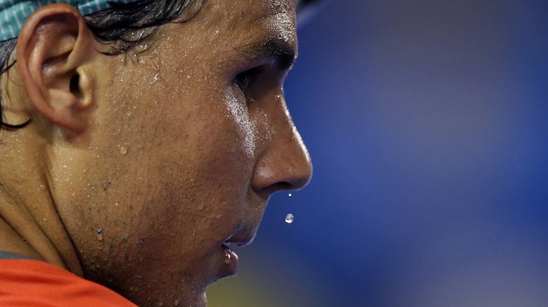 Rafael Nadal sweats at the Australian Open 