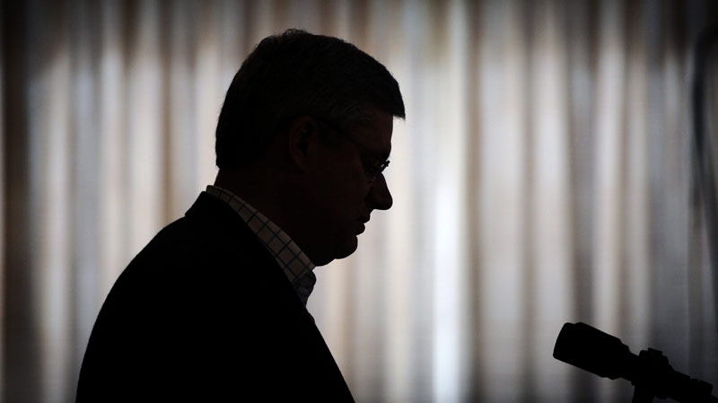 Prime Minister Stephen Harper speaks during an announcement at Stanton Hospital regarding a heath care funding for the north in Yellowknife, Northwest Territories on Thursday, August 25, 2011. (THE CANADIAN PRESS/Sean Kilpatrick)