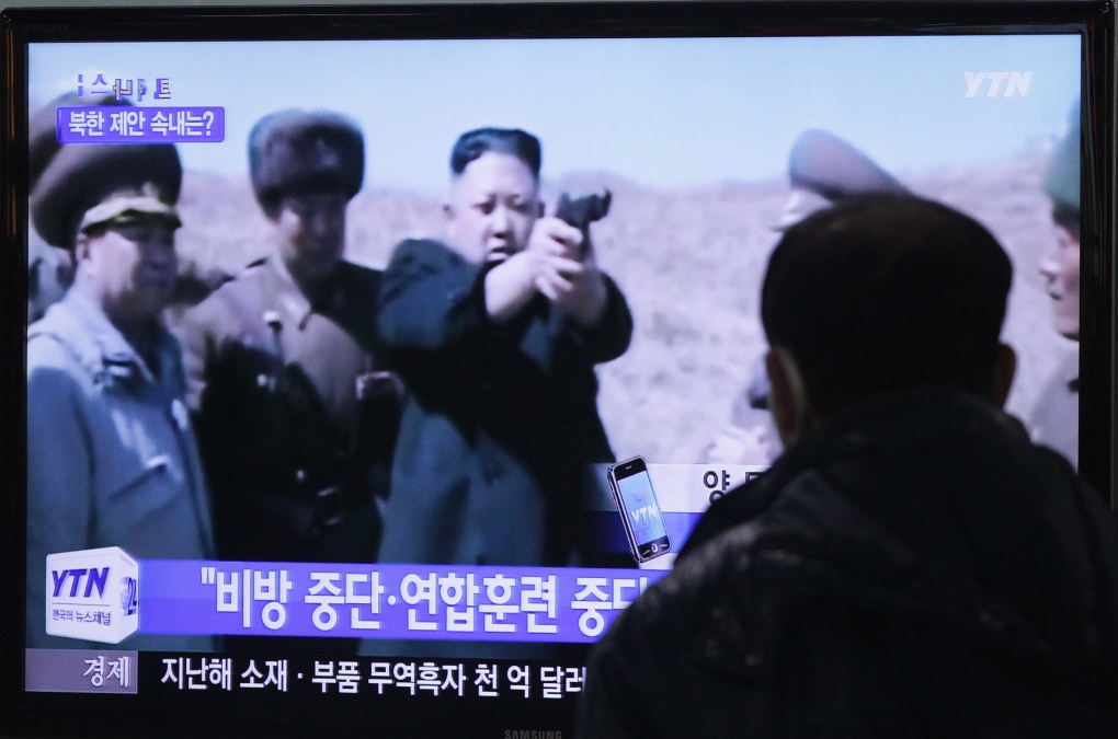 North Korean Leader Kim Jong Un on a TV screen