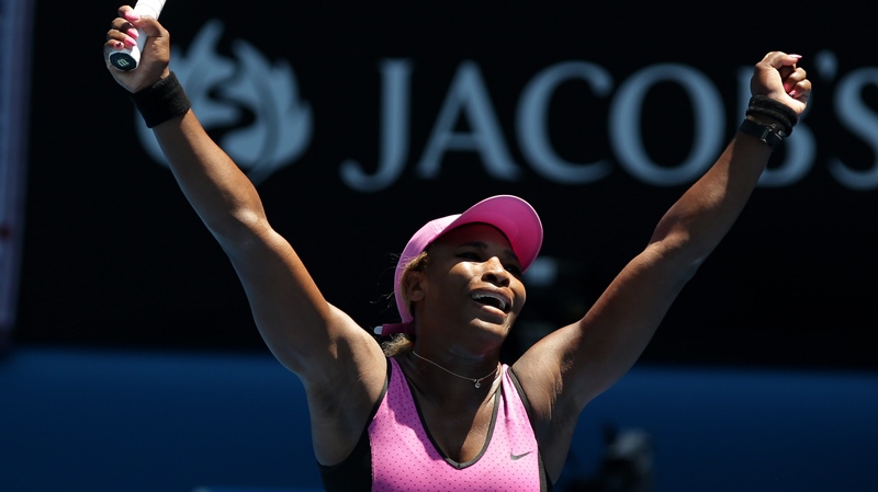 Serena Williams celebrates at the Australian Open