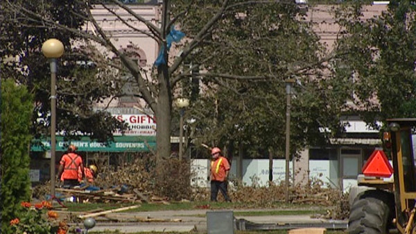 Trees are still being cleared in downtown Goderich, Ont. on Monday, Aug. 29, 2011.