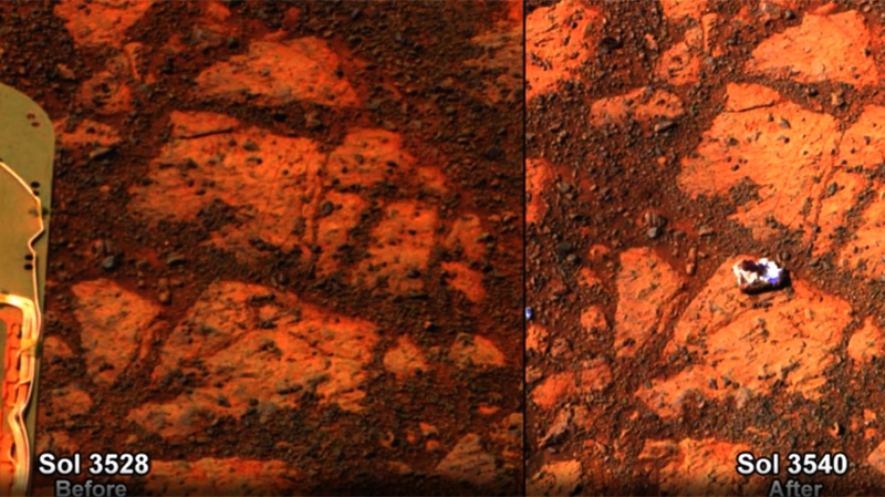 Opportunity images of mystery rock on Mars