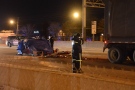 One person was killed when a car and transport truck collided in the QEW's Fort Erie-bound lanes in Burlington early Tuesday, Jan. 21, 2014. (Photo courtesy of Andrew Collins)