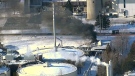 Smoke rises from a building at the Duffin Creek Water Pollution Control Plant in Pickering, Ontario. (CTV News Toronto)