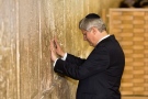 Prime Minister Stephen Harper touches the stones of the Western Wall, the holiest site where Jews can pray in Jerusalem's old city, Tuesday, Jan. 21, 2014. Harper is on an official visit to the region. (AP / Sebastian Scheiner)