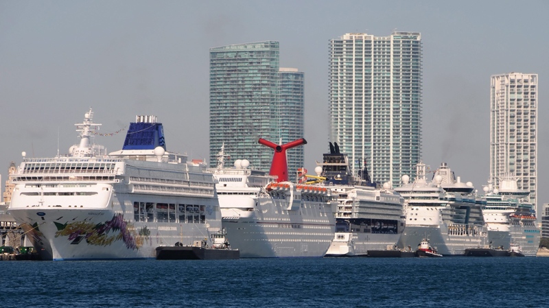 Cruise ships lined up at the Port of Miami